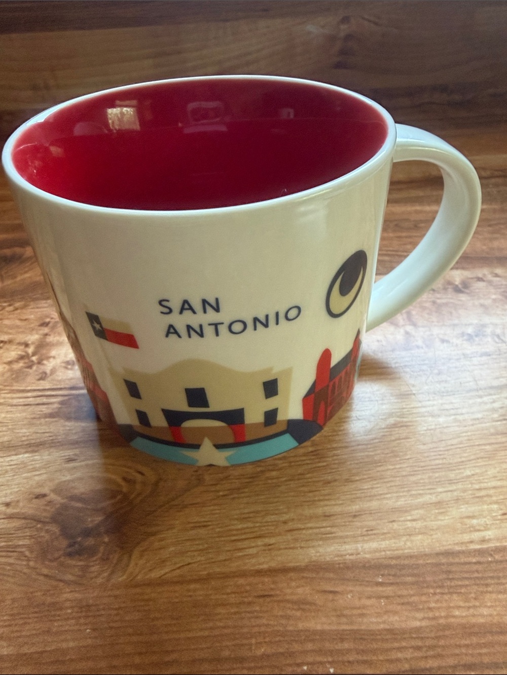Starbucks San Antonio Ceramic Mug with Red Interior and Multicolor City Design